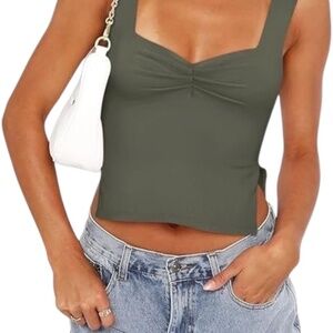 ReoRia Tank Top Cropped Sweetheart Neckline Green XL